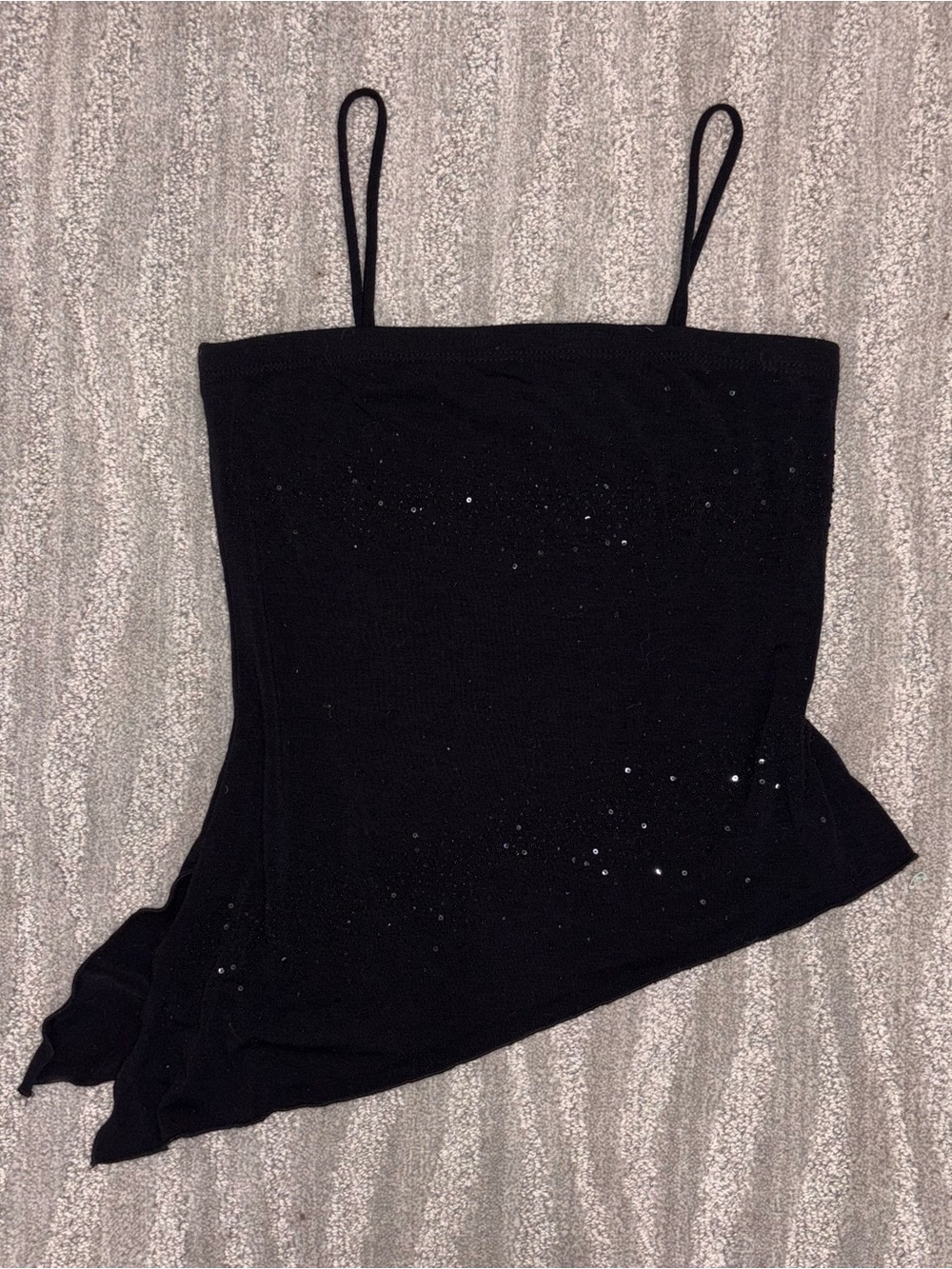 VTG Y2K French Blue Black Beaded Asymmetric Hem Tank Top Made In USA Women’s M